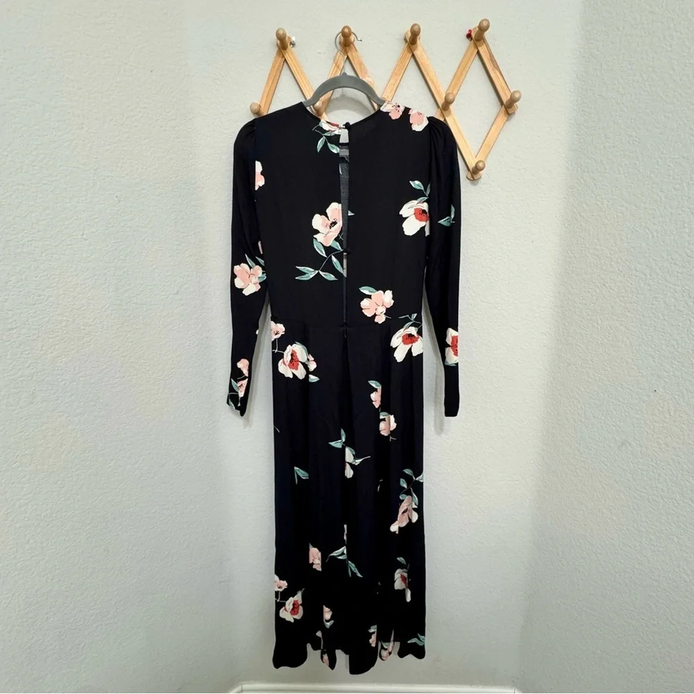 Reformation Vanessa Floral Ornament Rayon Blend Slit Longsleeve Dress Size 4